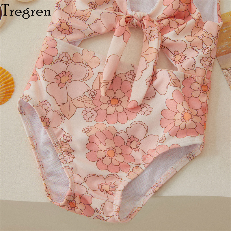 Tregren Toddler Baby Girls Peldkostīmi Vasaras Bezpiedurknēm Ziedu/Shell Print Dobs Peldkostīms Peldbaseins Hot Spring Peldkostīms
