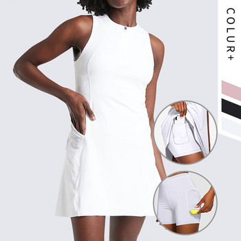 Sean Tsing® Woman Two Pieces Tennis Dress Dress Костюми Модни без ръкави Голф бадминтон рокли Комплект Активни екипи за спортно облекло на открито