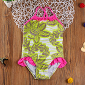 FINĀLĀ IZPĀRDOŠANA!!! Viengabala meiteņu peldkostīmi Ziedu stila meiteņu peldkostīmi Bērnu peldkostīmi Bērnu pludmales apģērbi Peldkostīms-H066