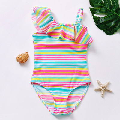 Costum de baie pentru fete de 3 ~ 10 ani Costum de baie pentru fete cu volan în stil în dungi Costume de baie pentru copii Îmbrăcăminte de plajă pentru copii Costum de baie de înaltă calitate