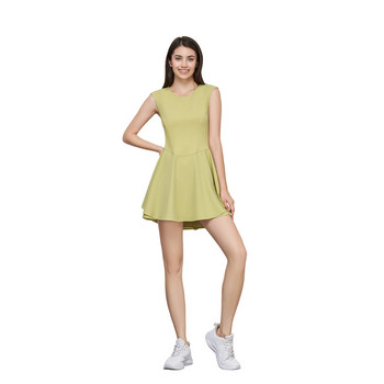 Κορυφαία γυναικεία σέξι λεπτή φούστα μπάντμιντον γκολφ τένις γυμναστική Αμάνικο φόρεμα γυμναστικής με λεπτό διπλό στρώμα αθλητικό μακρύ φόρεμα