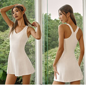 Naiste tennisekleit jooga ühes tükis kombinesoonid, veniv, pehme sulgpalliskorts V-kaelusega nailonist treeningseelik lühikeste pükstega