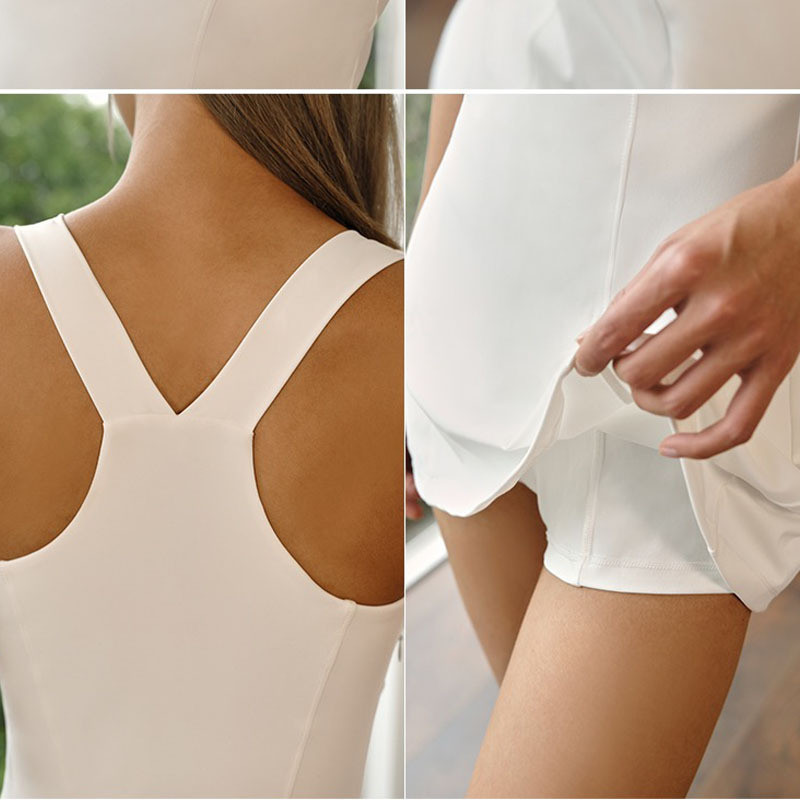 Naiste tennisekleit jooga ühes tükis kombinesoonid, veniv, pehme sulgpalliskorts V-kaelusega nailonist treeningseelik lühikeste pükstega