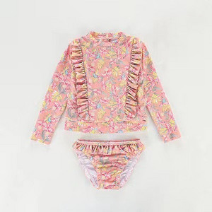 Meiteņu peldkostīms divdaļīgs peldkostīms, 2023. gada modes ziedu volāni peldkostīmi bērniem vasaras peldkostīmi pludmales apģērbi 2 gab.