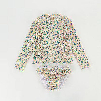 Κοριτσίστικα μαγιό TWO Piece Swimsuit 2023 Fashion Floral Ruffle Μαγιό για Παιδιά Καλοκαιρινά Μαγιό Σετ θαλάσσης 2 τμχ