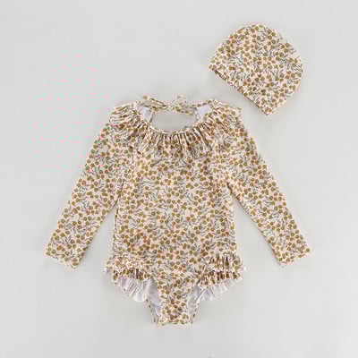 Meiteņu peldkostīms divdaļīgs peldkostīms, 2023. gada modes ziedu volāni peldkostīmi bērniem vasaras peldkostīmi pludmales apģērbi 2 gab.