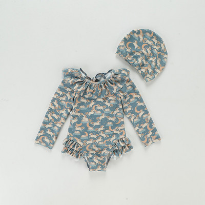 Meiteņu peldkostīms divdaļīgs peldkostīms, 2023. gada modes ziedu volāni peldkostīmi bērniem vasaras peldkostīmi pludmales apģērbi 2 gab.