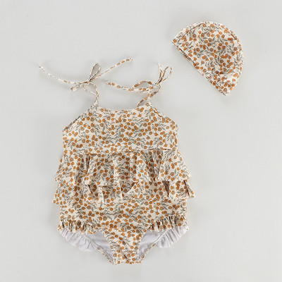 Meiteņu peldkostīms divdaļīgs peldkostīms, 2023. gada modes ziedu volāni peldkostīmi bērniem vasaras peldkostīmi pludmales apģērbi 2 gab.