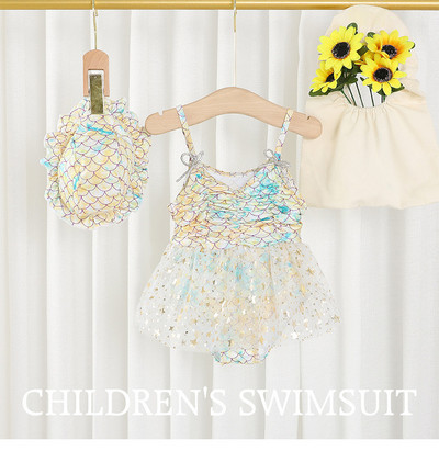 Meiteņu peldkostīms divdaļīgs peldkostīms, 2023. gada modes ziedu volāni peldkostīmi bērniem vasaras peldkostīmi pludmales apģērbi 2 gab.