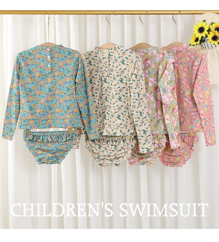 Meiteņu peldkostīms divdaļīgs peldkostīms, 2023. gada modes ziedu volāni peldkostīmi bērniem vasaras peldkostīmi pludmales apģērbi 2 gab.