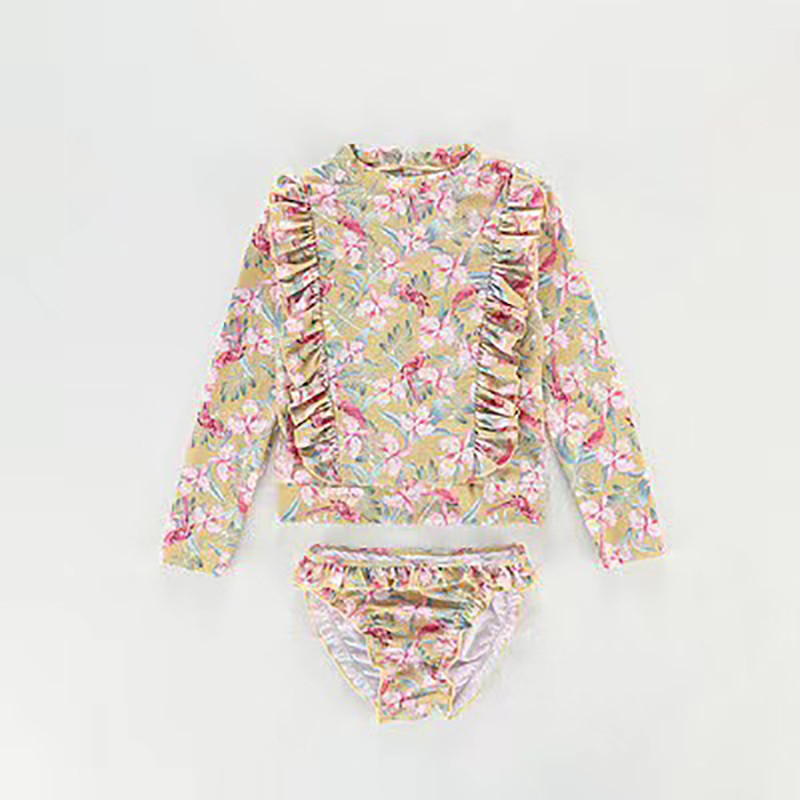 Meiteņu peldkostīms divdaļīgs peldkostīms, 2023. gada modes ziedu volāni peldkostīmi bērniem vasaras peldkostīmi pludmales apģērbi 2 gab.