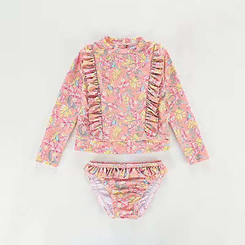 Meiteņu peldkostīms divdaļīgs peldkostīms, 2023. gada modes ziedu volāni peldkostīmi bērniem vasaras peldkostīmi pludmales apģērbi 2 gab.