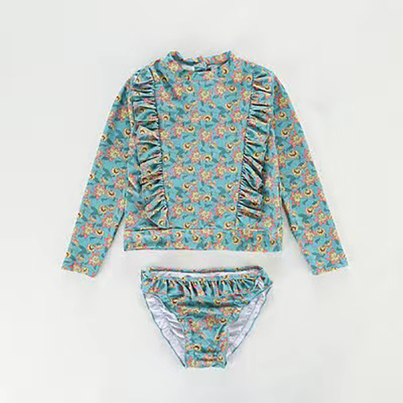 Meiteņu peldkostīms divdaļīgs peldkostīms, 2023. gada modes ziedu volāni peldkostīmi bērniem vasaras peldkostīmi pludmales apģērbi 2 gab.