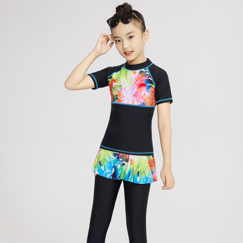 Konservatīvs divdaļīgs bērnu peldkostīms ar īsām piedurknēm musulmaņu peldkostīms meitenēm peldkostīms bērniem islāma peldkostīms peldkostīms