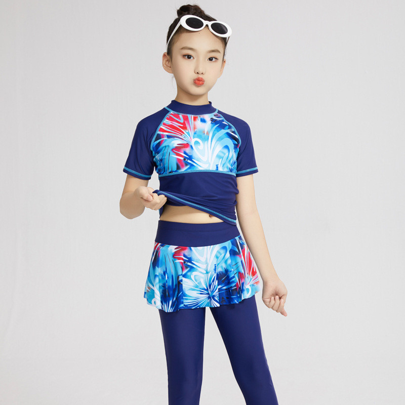 Konservatīvs divdaļīgs bērnu peldkostīms ar īsām piedurknēm musulmaņu peldkostīms meitenēm peldkostīms bērniem islāma peldkostīms peldkostīms