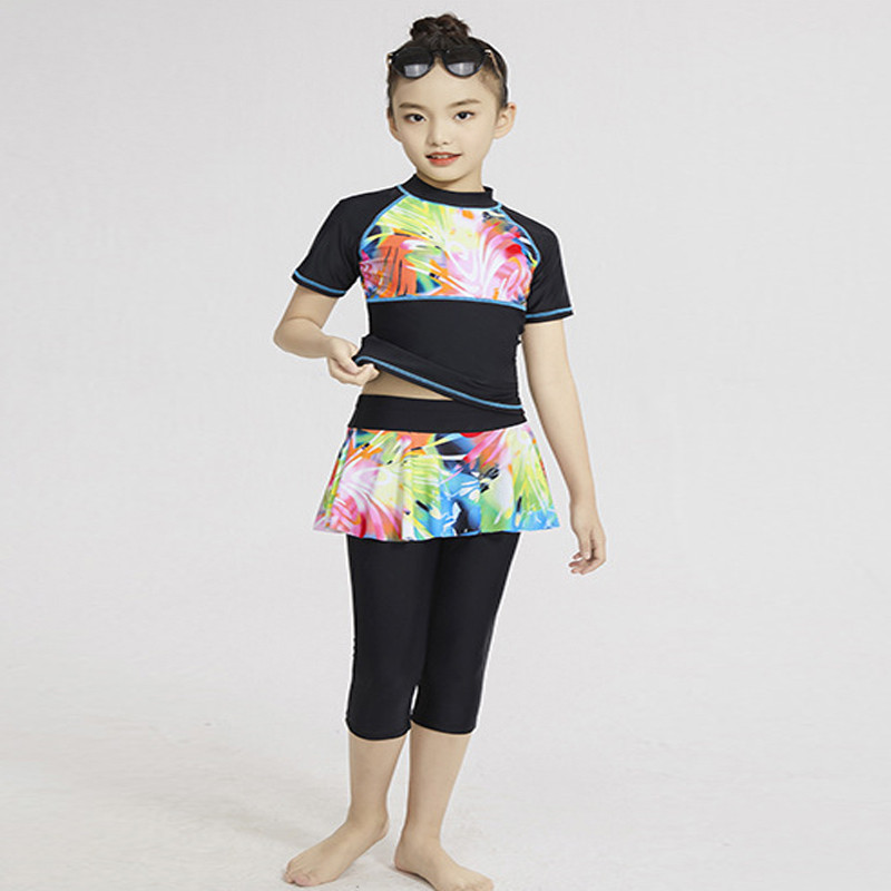 Konservatīvs divdaļīgs bērnu peldkostīms ar īsām piedurknēm musulmaņu peldkostīms meitenēm peldkostīms bērniem islāma peldkostīms peldkostīms