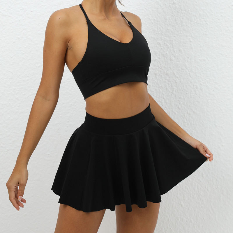 Seksikas naiste tennisekleit lühikeste pükste ja taskuga, hingav golfiseelik + spordirinnahoidja joogakomplekt, naiste spordirõivad