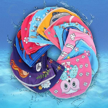Παιδικό Παιδικό σκουφάκι κολύμβησης Χαριτωμένο κινούμενα σχέδια υφασμάτινη πισίνα Θαλάσσιο σπορ Προστασία αυτιών Καπέλο αγόρια κορίτσια Καπέλα κολύμβησης Καπέλα