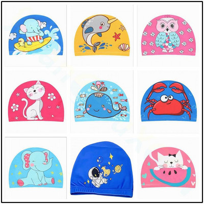Kids Children Swimming Cap Cute Cartoon Fabric Swiming Pool Water Sport Protect Ears Hat Boys Girls Swim Bathing Hats Caps
