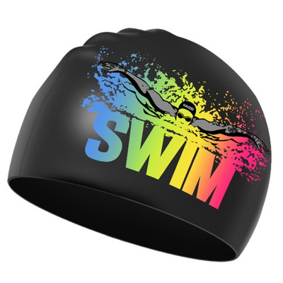 Sabiezināta Personality Letter peldcepure Elastīga silikona ūdensnecaurlaidīga gariem matiem Ausis Protect Personality peldcepure sievietēm meitenēm