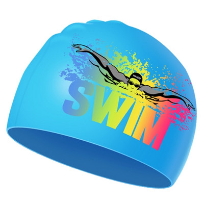 Sabiezināta Personality Letter peldcepure Elastīga silikona ūdensnecaurlaidīga gariem matiem Ausis Protect Personality peldcepure sievietēm meitenēm