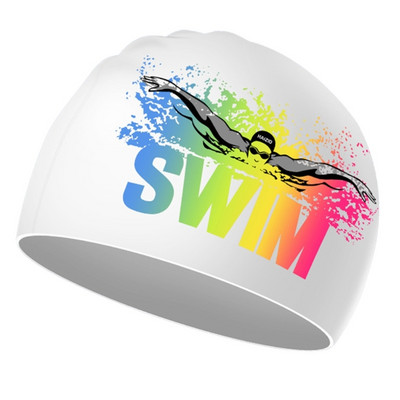 Sabiezināta Personality Letter peldcepure Elastīga silikona ūdensnecaurlaidīga gariem matiem Ausis Protect Personality peldcepure sievietēm meitenēm