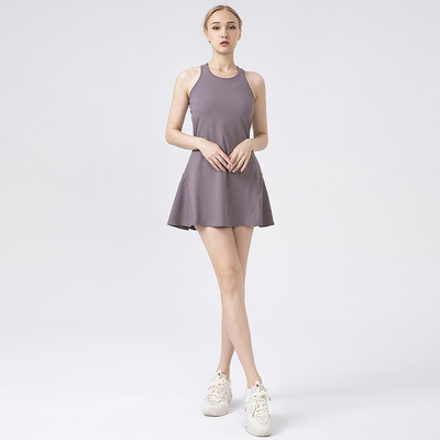 Moteriška teniso suknelė be rankovių bėgimo sportinė vasarinė suknelė su šortais Joga golfo sportinės suknelės paminkštinti badmintono drabužiai