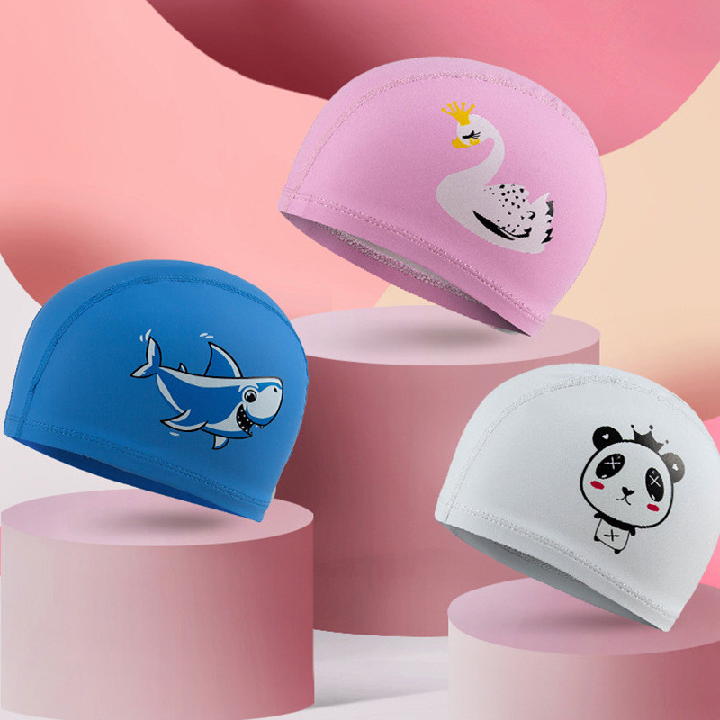Peldcepure bērniem Elastīgs audums Jauka multfilma gariem matiem Jauki bērni Aizsargā ausis Peldbaseina cepure zēniem Meitenes peldēt