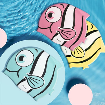 Сладка анимационна шапка за плуване за деца Детска водоустойчива еластична силиконова шапка за басейн Шапки за къпане Защита на ушите Шапка за гмуркане Детска