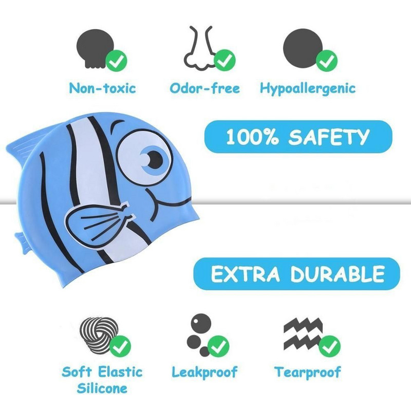 Jauka multfilmu peldcepure bērniem bērniem ūdensnecaurlaidīga elastīga silikona peldbaseina cepure Peldcepures Ausu aizsargājoša niršanas cepure bērniem