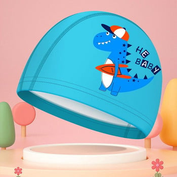 Плисирани анимационни щампи Свободен размер Защита на дълга коса Плувни шапки Еластичен Pu тюрбан Детска шапка за плуване Шапки за къпане в басейн