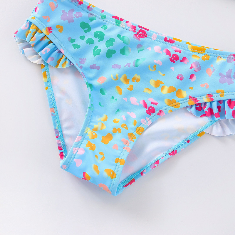 2022. g. meiteņu peldkostīms, divdaļīgs slīpi plecu peldkostīms bērniem 3–12 gadi, volānu peldkostīms meitenēm