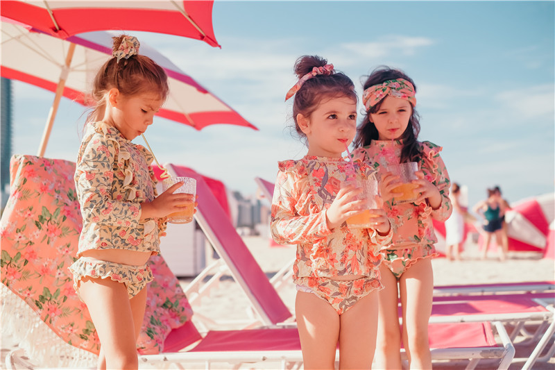 Meitenes divu gabalu uzvalks 2-11 gadiem bērniem ar garām piedurknēm, svārki, peldkostīms, 2022. gada mazulis, glīts, ziedu apdrukas peldkostīms, bērnu peldkostīms