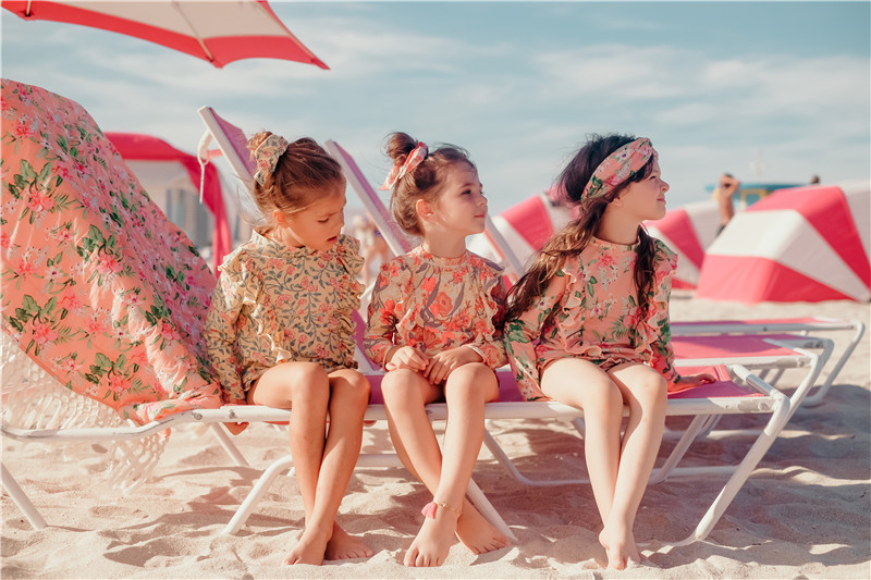 Meitenes divu gabalu uzvalks 2-11 gadiem bērniem ar garām piedurknēm, svārki, peldkostīms, 2022. gada mazulis, glīts, ziedu apdrukas peldkostīms, bērnu peldkostīms