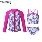 3Gb Bērnu meiteņu modes apdrukas peldkostīmu siksnas Topi bez piedurknēm ar biksēm un garām piedurknēm priekšpusē ar rāvējslēdzēju aizverams mēteļa komplekts