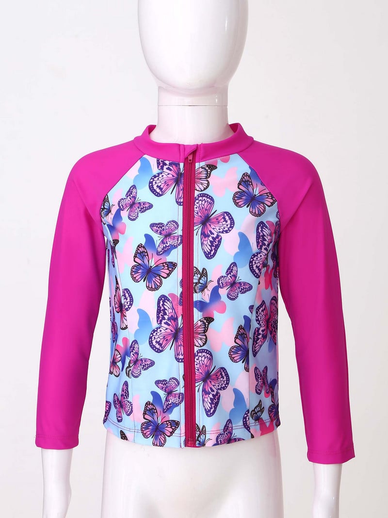 3Gb Bērnu meiteņu modes apdrukas peldkostīmu siksnas Topi bez piedurknēm ar biksēm un garām piedurknēm priekšpusē ar rāvējslēdzēju aizverams mēteļa komplekts