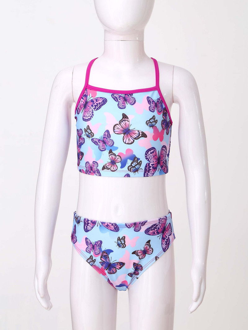 3Gb Bērnu meiteņu modes apdrukas peldkostīmu siksnas Topi bez piedurknēm ar biksēm un garām piedurknēm priekšpusē ar rāvējslēdzēju aizverams mēteļa komplekts