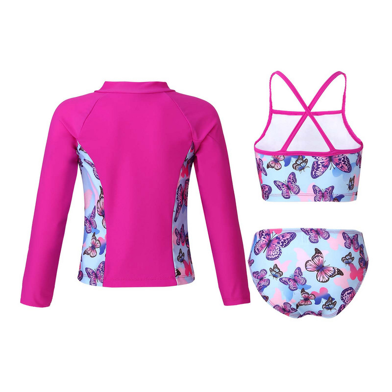 3Gb Bērnu meiteņu modes apdrukas peldkostīmu siksnas Topi bez piedurknēm ar biksēm un garām piedurknēm priekšpusē ar rāvējslēdzēju aizverams mēteļa komplekts