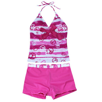 Παιδικά Κορίτσια Tankini Μαγιό Heart Print Μαγιό Halter Tankini Σετ με σουτιέν μαξιλαράκια για καλοκαιρινό μαγιό Παιδικό μαγιό