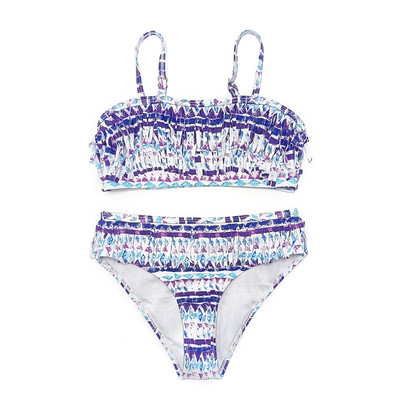 SHEKINI Lányos fürdőruha Leopárdmintás Bandeau Teenage Girls Bikini Szett Vintage Fringe kétrészes fürdőruha Tini Beach fürdőruha