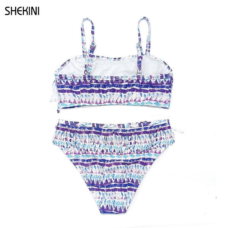 SHEKINI Lányos fürdőruha Leopárdmintás Bandeau Teenage Girls Bikini Szett Vintage Fringe kétrészes fürdőruha Tini Beach fürdőruha