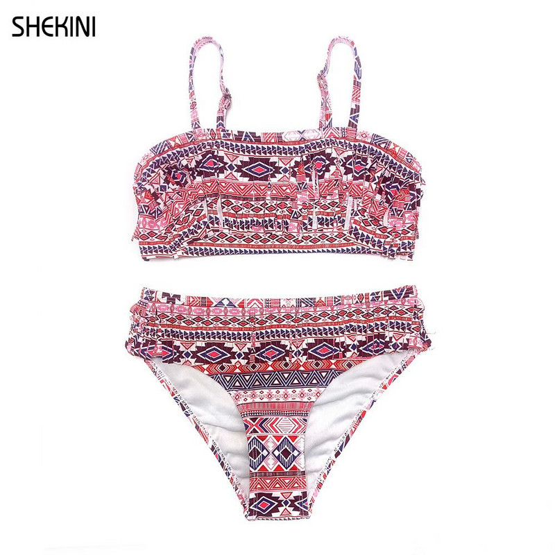 SHEKINI Lányos fürdőruha Leopárdmintás Bandeau Teenage Girls Bikini Szett Vintage Fringe kétrészes fürdőruha Tini Beach fürdőruha
