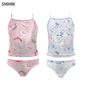SHKEINI Κοριτσίστικα Σετ Tankini με ψηλό λαιμό Μαγιό Μαγιό δύο τεμαχίων Παιδικά μαγιό Μοντέρνα μπικίνι μαγιό παραλίας