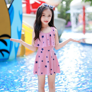 Flounce Корейски стил от две части Бански костюми за момичета Детски бански костюм Пола Детски бикини Enfant Maillot De Bain Fille Kinder Zwemkleding