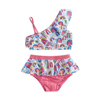 Yiiciovy Summer Sweet Kids Girls 2PCS Комплект бикини Бански костюми Сладки потници без ръкави с волани + Комплект бански костюм с долна част на бикини