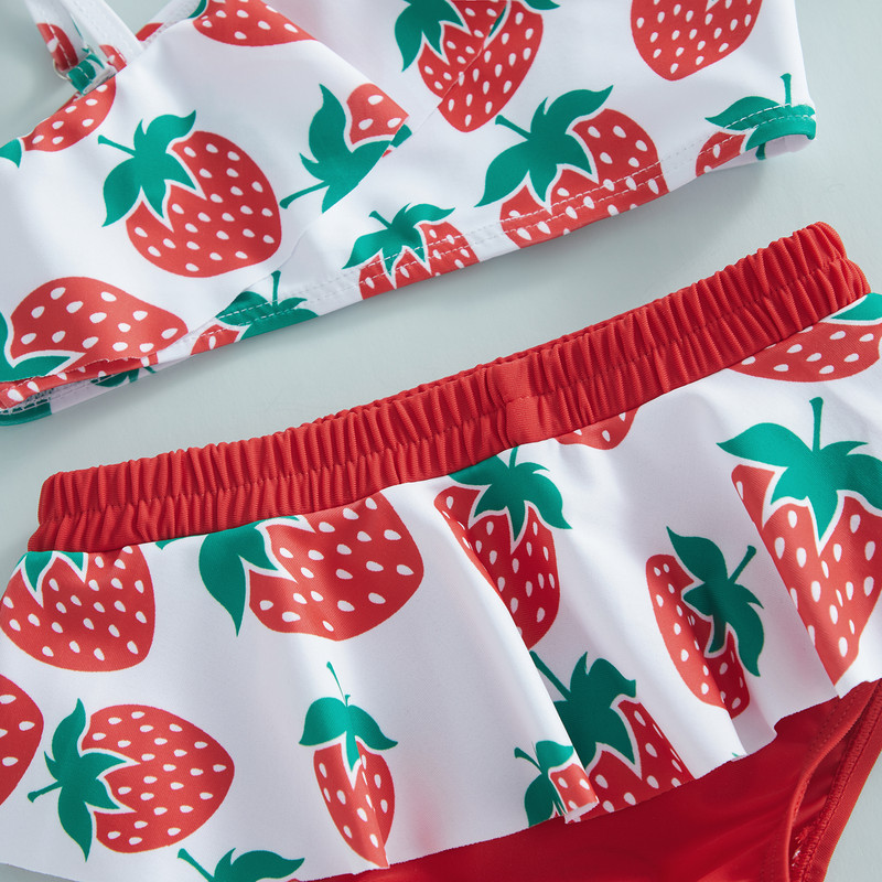 Yiiciovy Summer Sweet Kids Girls 2PCS Комплект бикини Бански костюми Сладки потници без ръкави с волани + Комплект бански костюм с долна част на бикини