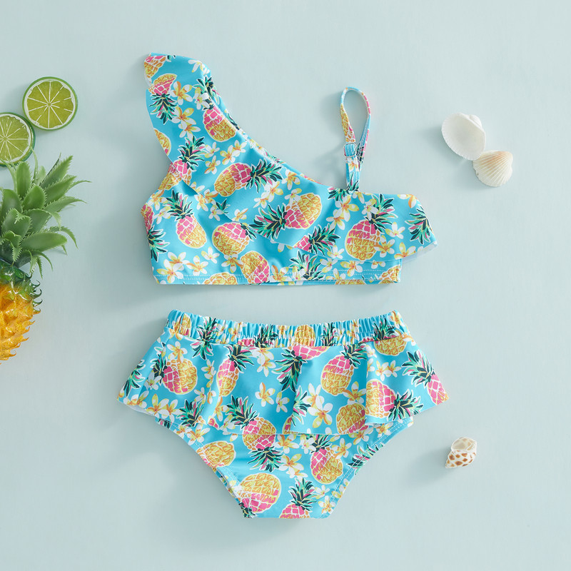 Yiiciovy Summer Sweet Kids Girls 2PCS Комплект бикини Бански костюми Сладки потници без ръкави с волани + Комплект бански костюм с долна част на бикини