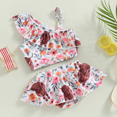 Βρεφικό Σετ μαγιό κοριτσιού μωρό 2 τμχ βολάν Halter Crop Top+Μπικίνι Παιδική Ηλιόλουστη 6M-4Y