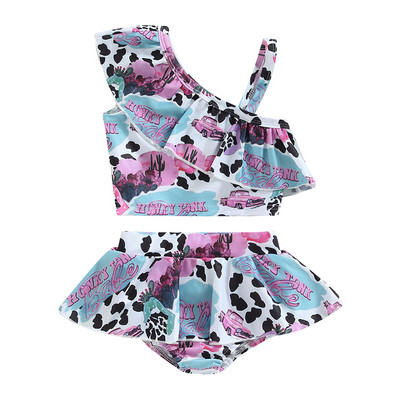 Βρεφικό Σετ μαγιό κοριτσιού μωρό 2 τμχ βολάν Halter Crop Top+Μπικίνι Παιδική Ηλιόλουστη 6M-4Y