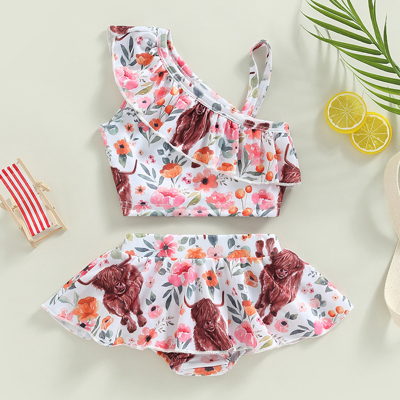 Βρεφικό Σετ μαγιό κοριτσιού μωρό 2 τμχ βολάν Halter Crop Top+Μπικίνι Παιδική Ηλιόλουστη 6M-4Y